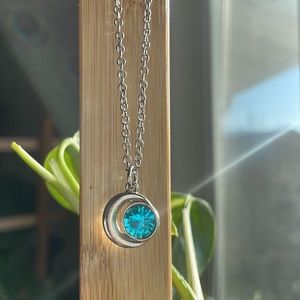 Moon and blue gemstone necklace witchy moon necklace